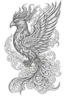 phoenix silhouette and flames tattoo design idea