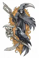 grim reaper and raven tattoo design idea