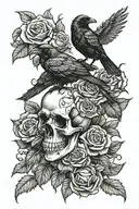 ravens, roses, death, skull, bones tattoo design idea