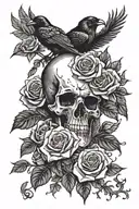 ravens, roses, death, skull, bones tattoo design idea