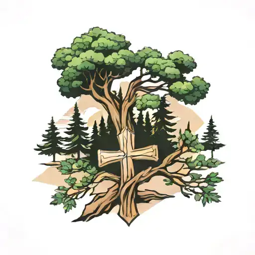 lebanese cedar tree and cross  tattoo design idea