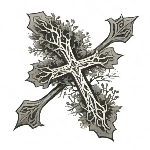cross with lebanese cedar tree inside tattoo design idea