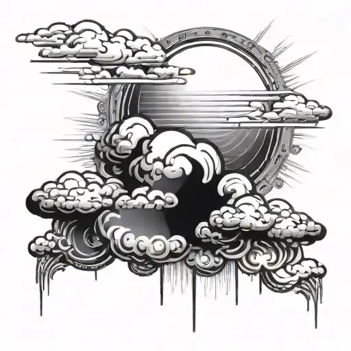 clouds with sun rays tattoo design idea