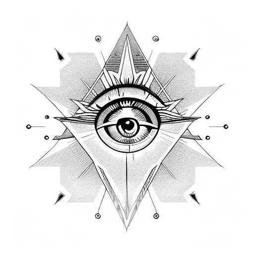 eye triangle sun rays art deco pattern tattoo design idea