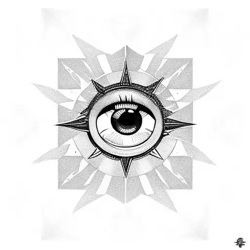 eye triangle sun rays art deco pattern tattoo design idea