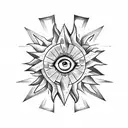 all seeing eye penrose triangle sun rays art deco pattern tattoo design idea