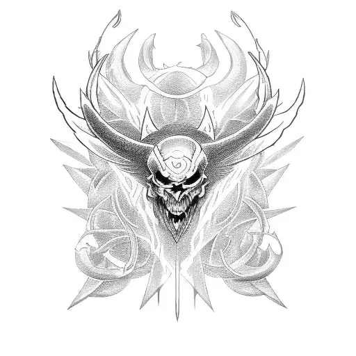 devil god wing trident tattoo design idea