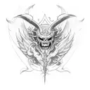 devil god wing trident tattoo design idea