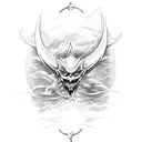 devil god wing trident tattoo design idea