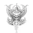 devil god wing trident tattoo design idea