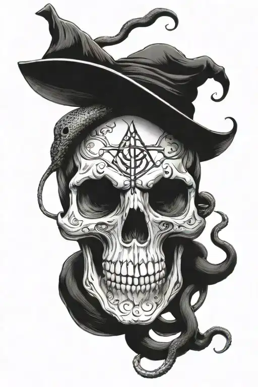 death eater skull and snake harry potter deathly hallows tattoo design idea