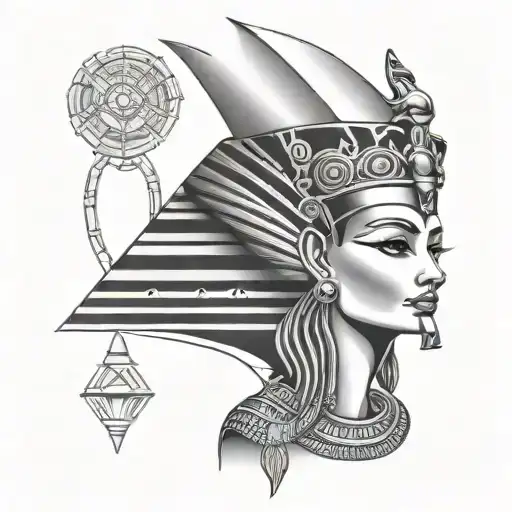 egyptian nefertiti with ancient egyptian symbols tattoo design idea