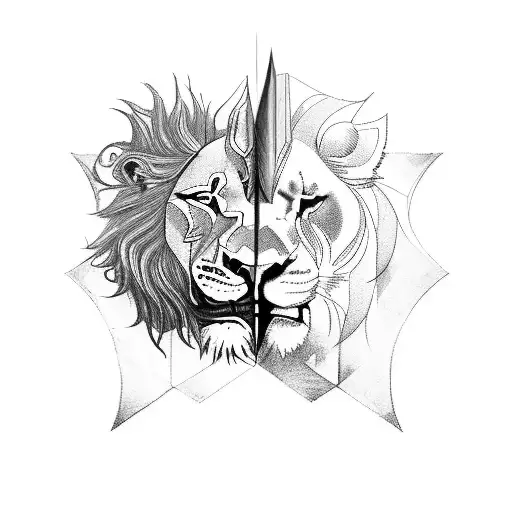shield creat with two lions with Moto of serviendo guberno  tattoo design idea