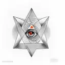 a triangle with a realistic eye in it and two fishes around the triangle tattoo design idea