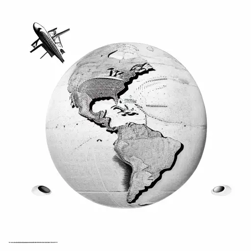 avion dans un globe terrestre aspirer dans un trou noir qui contient des etoiles  tattoo design idea