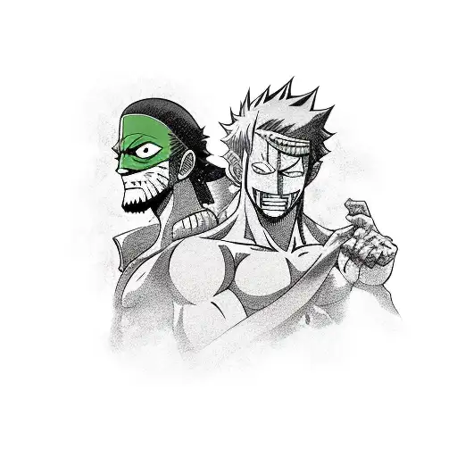 A dynamic tattoo featuring Zoro and Sanji engaged in an epic battle tattoo design idea