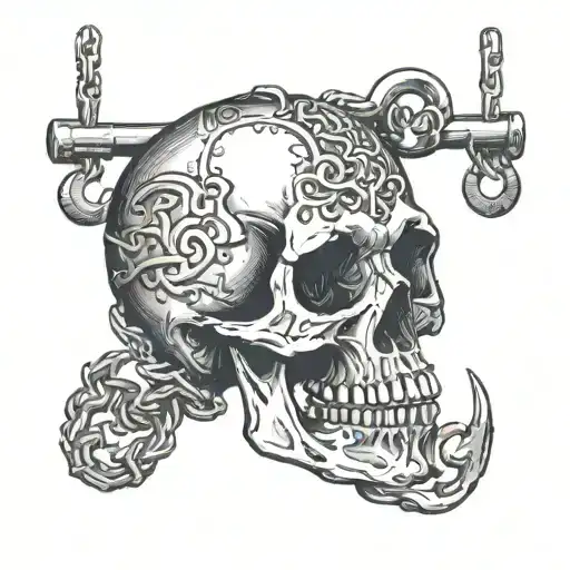 skull and old fashioned shackles tattoo design idea