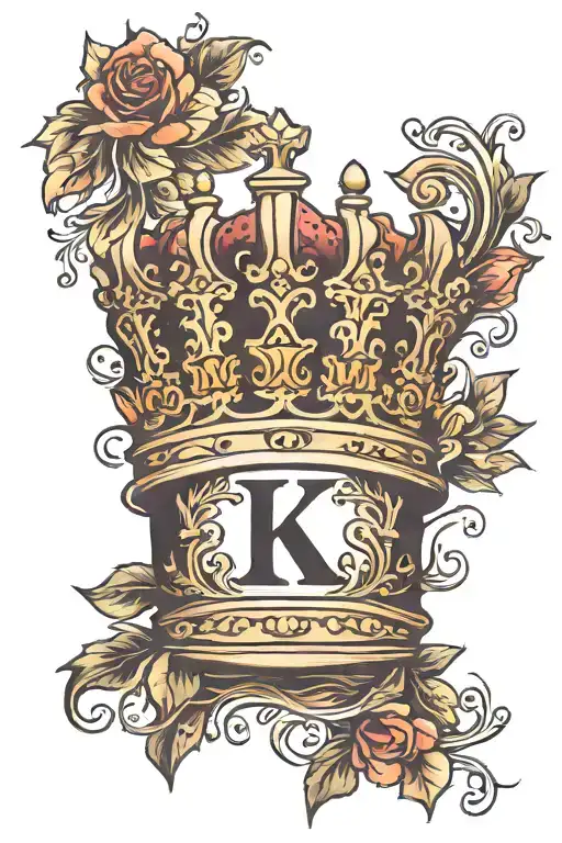 crown  with initials K J tattoo design idea