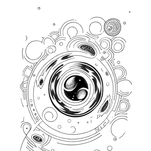 A space-themed sleeve tattoo featuring a pulsar at the center of a swirling galaxy tattoo design idea