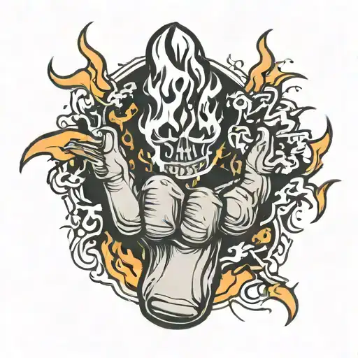 middle finger on fire with lightning tattoo design idea