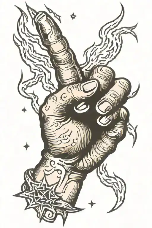 middle finger on fire with lightning tattoo design idea