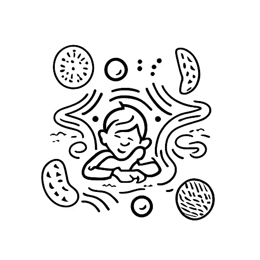 silhouette of a boy flipping rocks in a creek  tattoo design idea