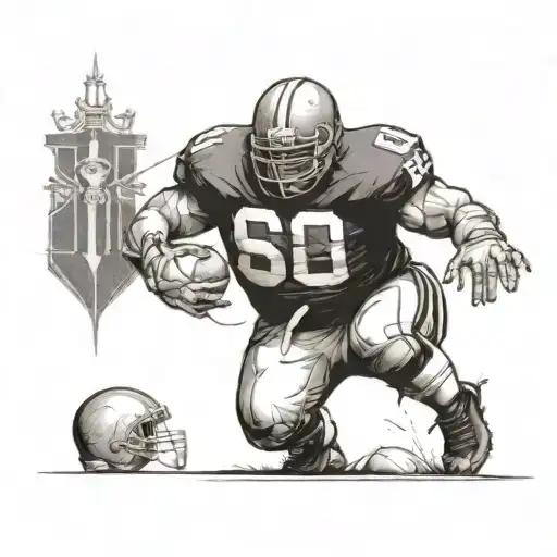 Offensive Lineman in there stance but there a skeleton and on the football field tattoo design idea