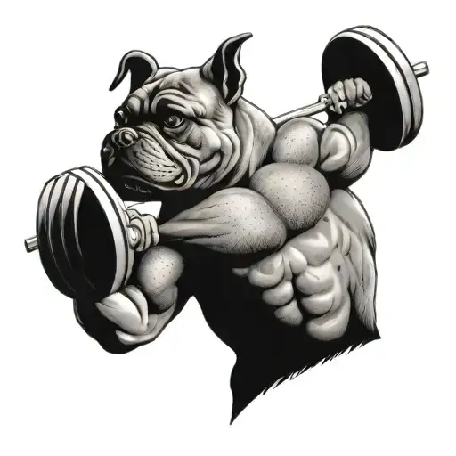A weight lifter flexing their muscles with football and  dog incorporated into the design tattoo design idea