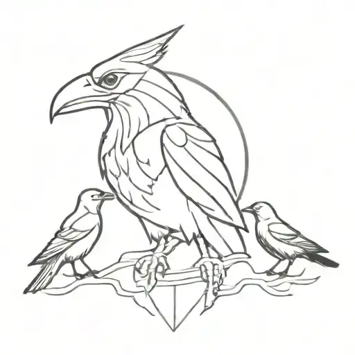odin and 2  crow tattoo design idea