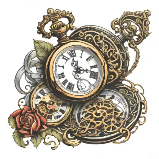 2 pocket watches merging together one with 9:18 and the other with 9:19 tattoo design idea