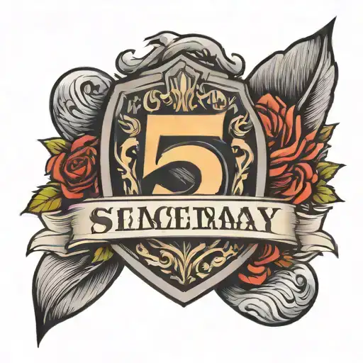 number 5 with a sheild  tattoo design idea