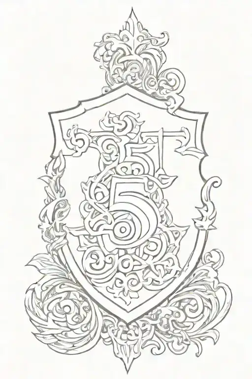 number 5 with a sheild  tattoo design idea