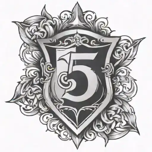 number 5 with a sheild  tattoo design idea