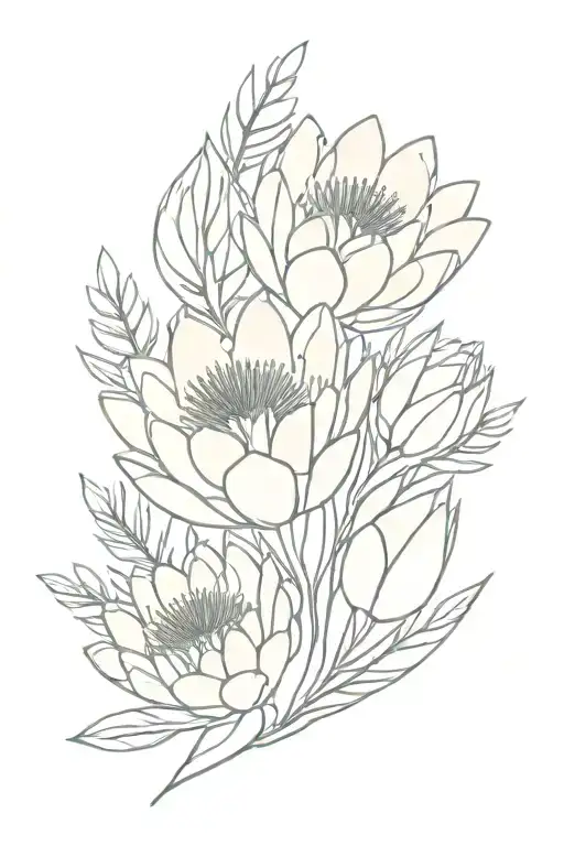 protea flower bouquet tattoo design idea
