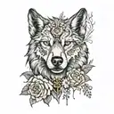 a wolf with two faces one with flowers with some rotting and a Rolex  tattoo design idea