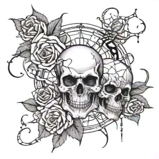 skulls, roses, spiders, cobwebs tattoo design idea
