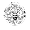 A lion sailing on a compass rose tattoo design idea
