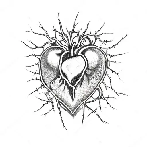 human heart with a crown of thorns tattoo design idea