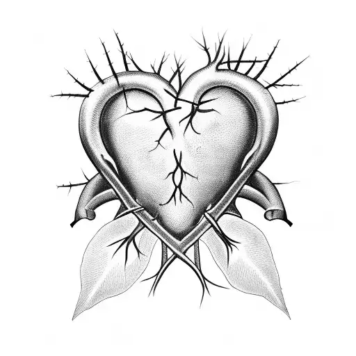 human heart being embraced with a crown of thorns tattoo design idea