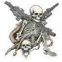 skeleton holding a sniper gun and a ghosts ✋  tattoo design idea