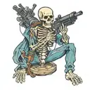 skeleton holding a sniper gun and a ghosts ✋  tattoo design idea