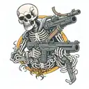 skeleton holding a sniper gun and a ghosts ✋  tattoo design idea
