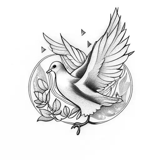 dove of peace with olive branch around it tattoo design idea