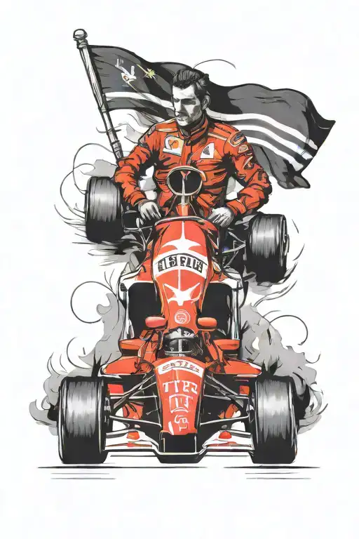 formula one Ferrari driver with Ferrari flag tattoo design idea