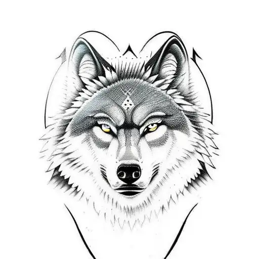 I want an arm tattoo of denahis wolf totem from brother bear. I want it black and white with some nature scenery around  tattoo design idea