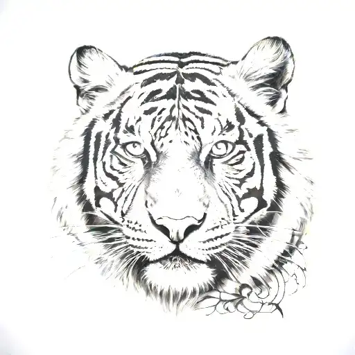 half tiger face, clock broked tattoo design idea