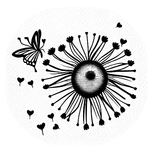 heart with dandelion seeds and butterflies tattoo design idea