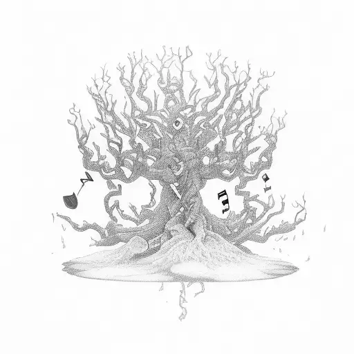 musical Yggdrasill tree tattoo design idea