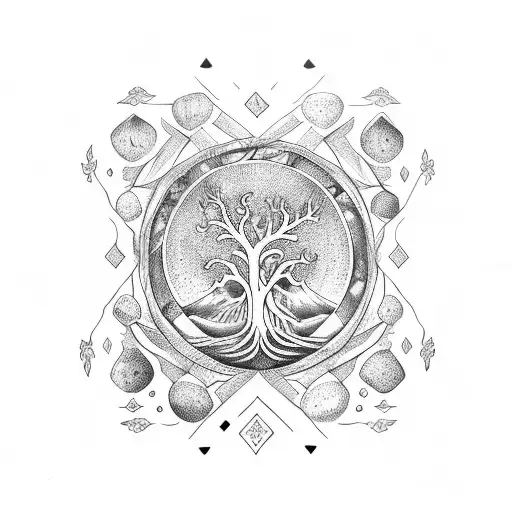 Yggdrasil with vegvisir behind tattoo design idea