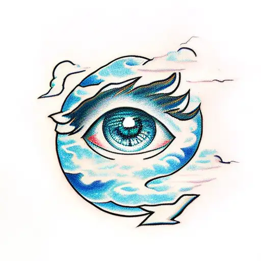 eye in cloud with lightning tattoo design idea